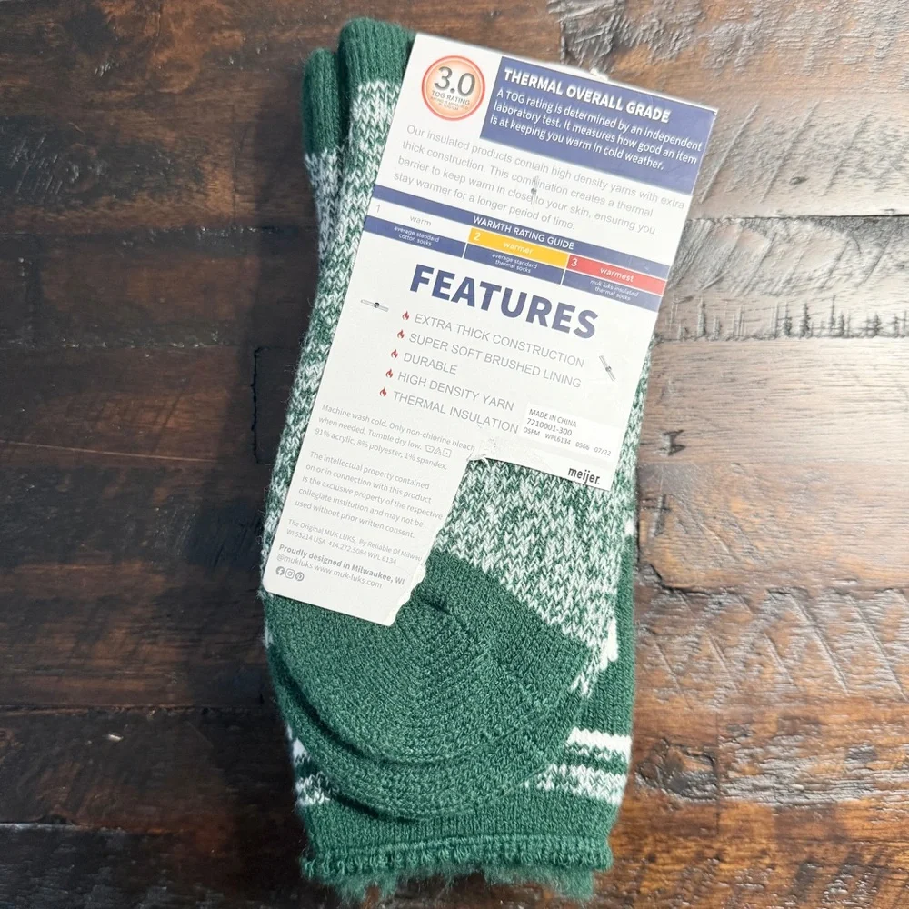 Muk Luks Gameday Michigan State Spartans Thermal Socks 3.0 Tog Rating Unisex NEW